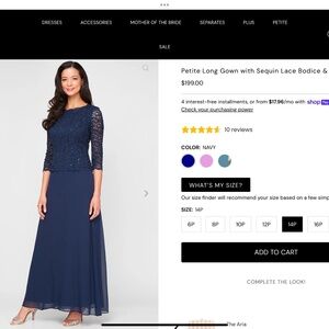 alexevenings.com Petite Long Gown w/Sequin Lace Bodice & Chiffon Skirt Size 14P